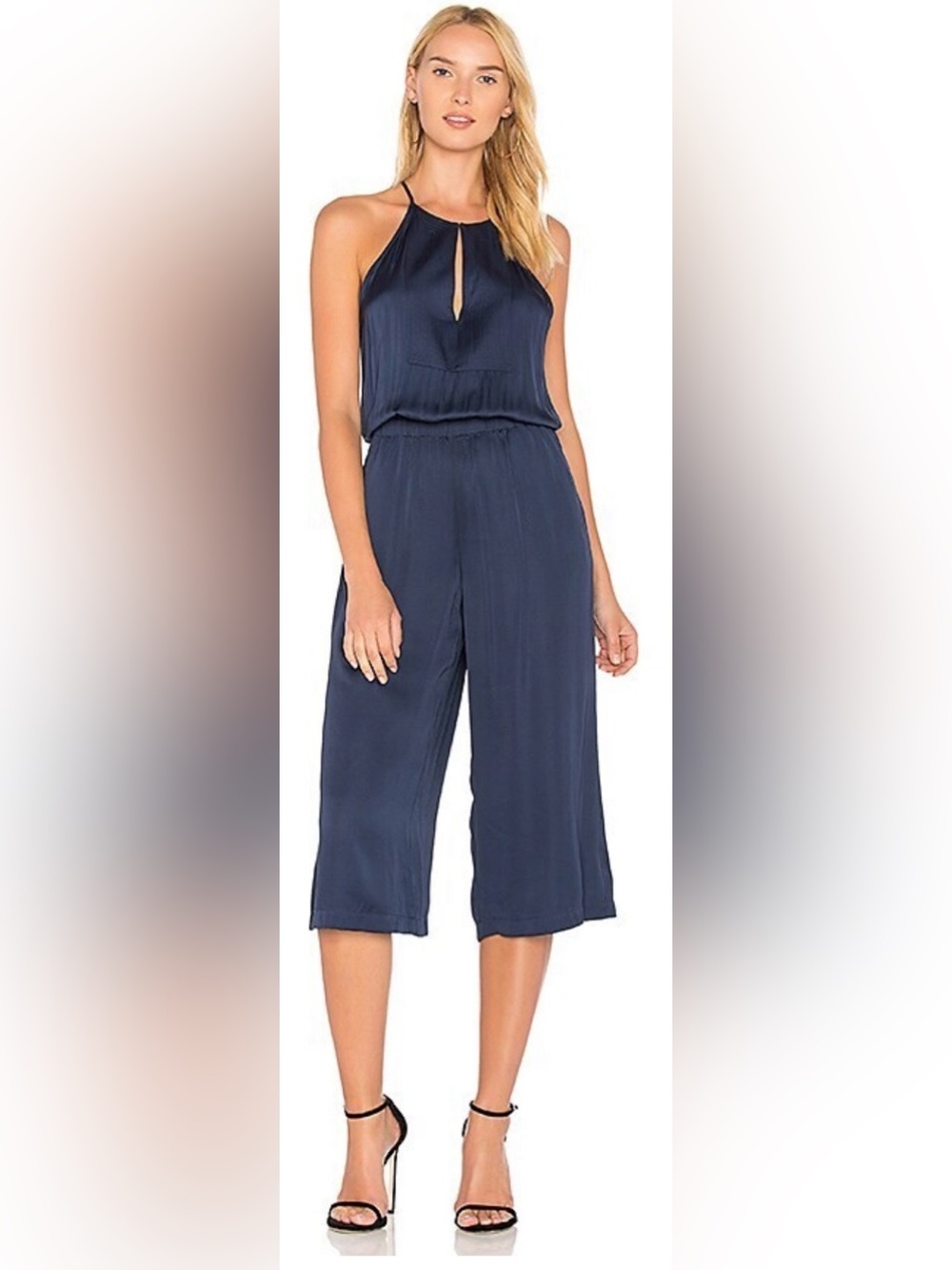 BCBGMaxAzria Navy Keyhole Halter Jumpsuit